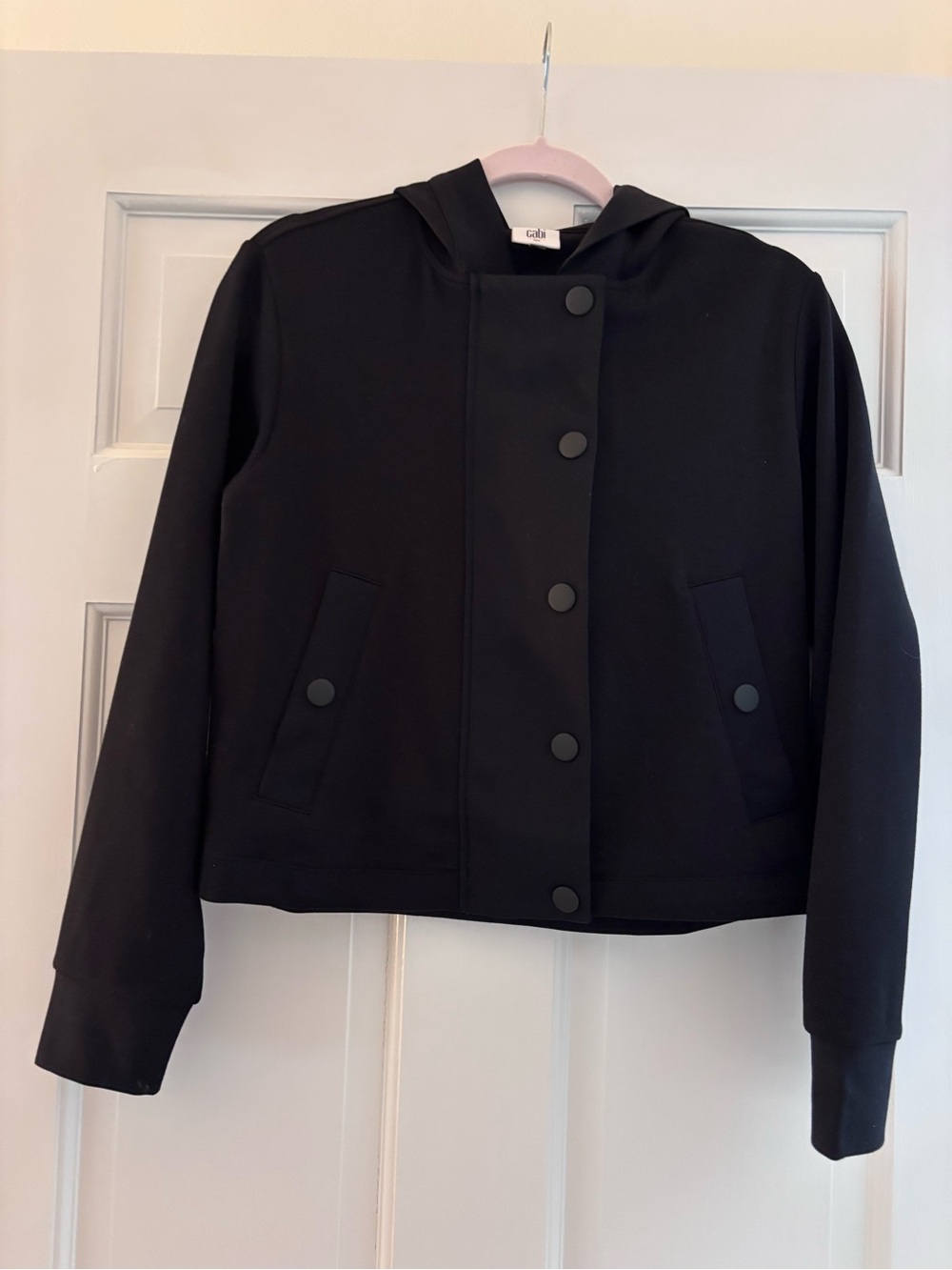 CAbi Black Hooded Snap-Front Jacket
